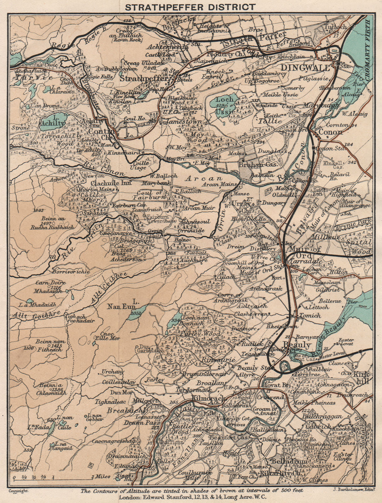 STRATHPEFFER DISTRICT. Dingwall Beauly Muir of Ord. Scotland. STANFORD 1905 map